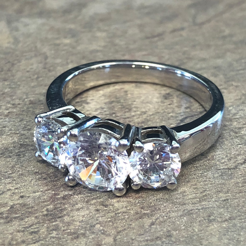 14K White Gold 3 Stone Round Engagement Ring